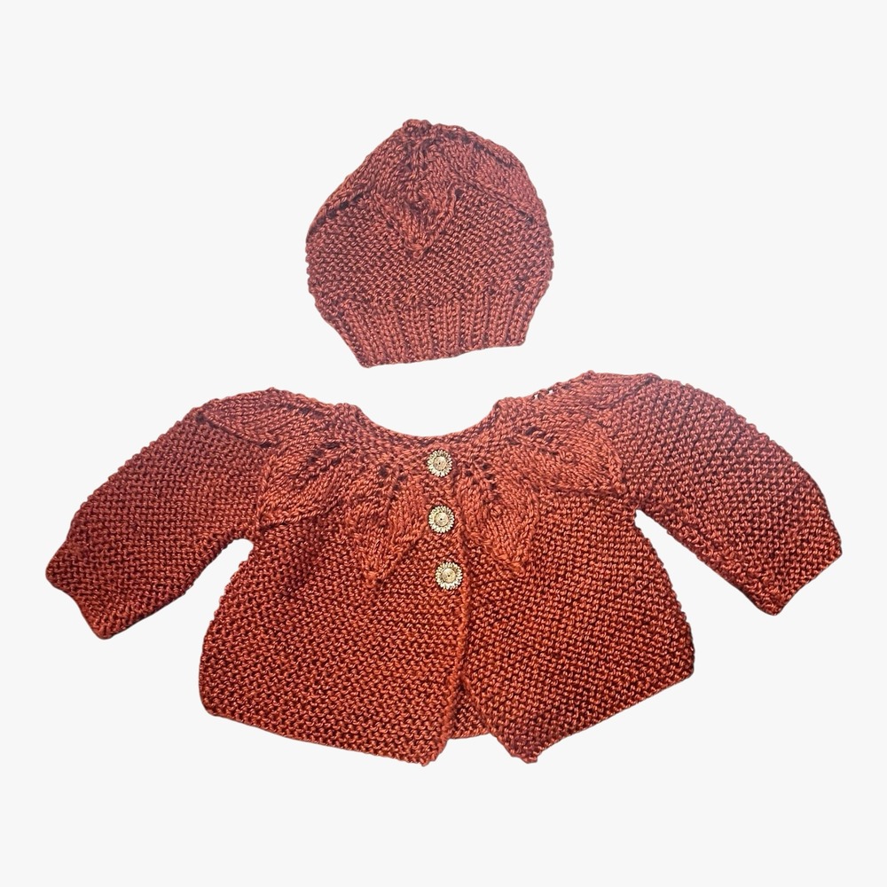 Handmade Crochet Set 6-9 Month Baby Hat & Sweater Fall Colors Sunflower Buttons